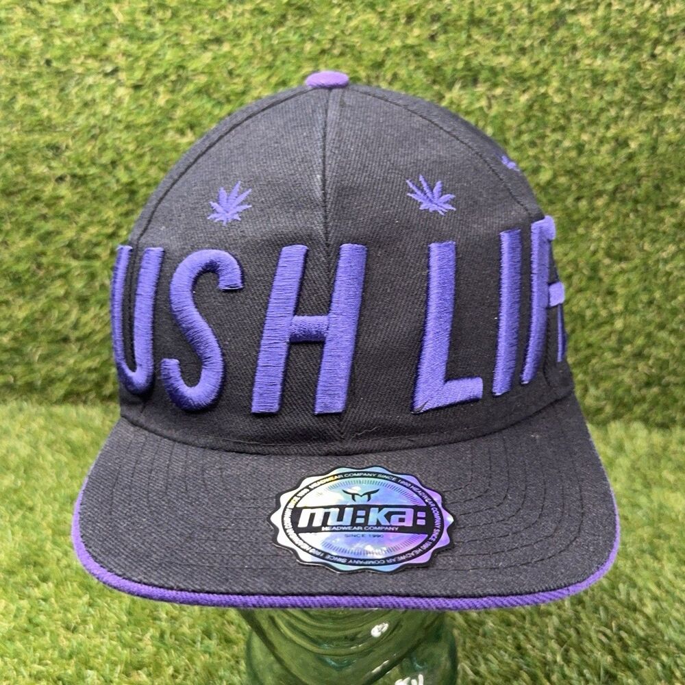 MUKA Kush Life Snapback Hat Black Purple Cannabis Leaf Embroidered Cap